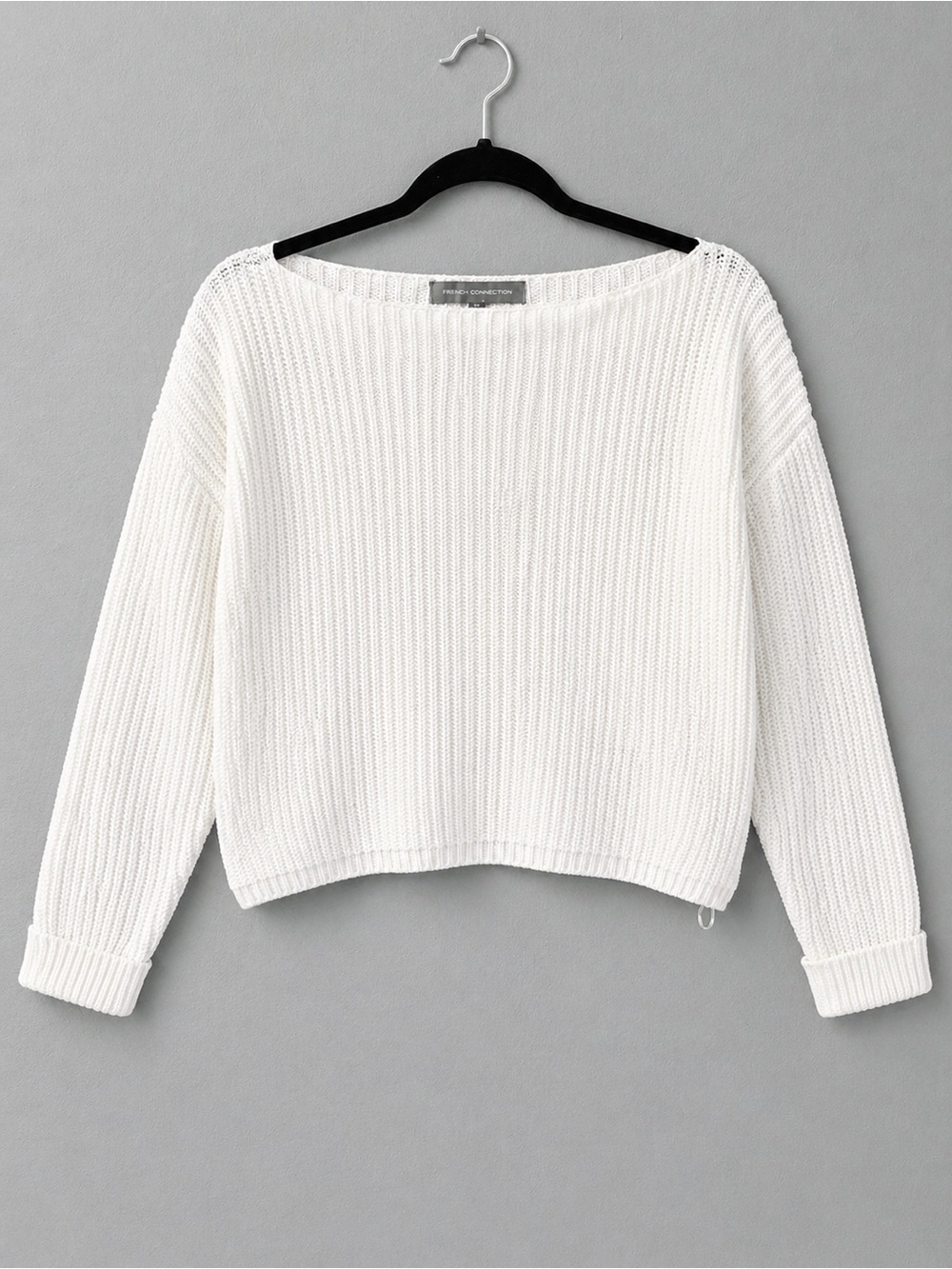 French Connection White Ribbed Scoop Neck Sweater